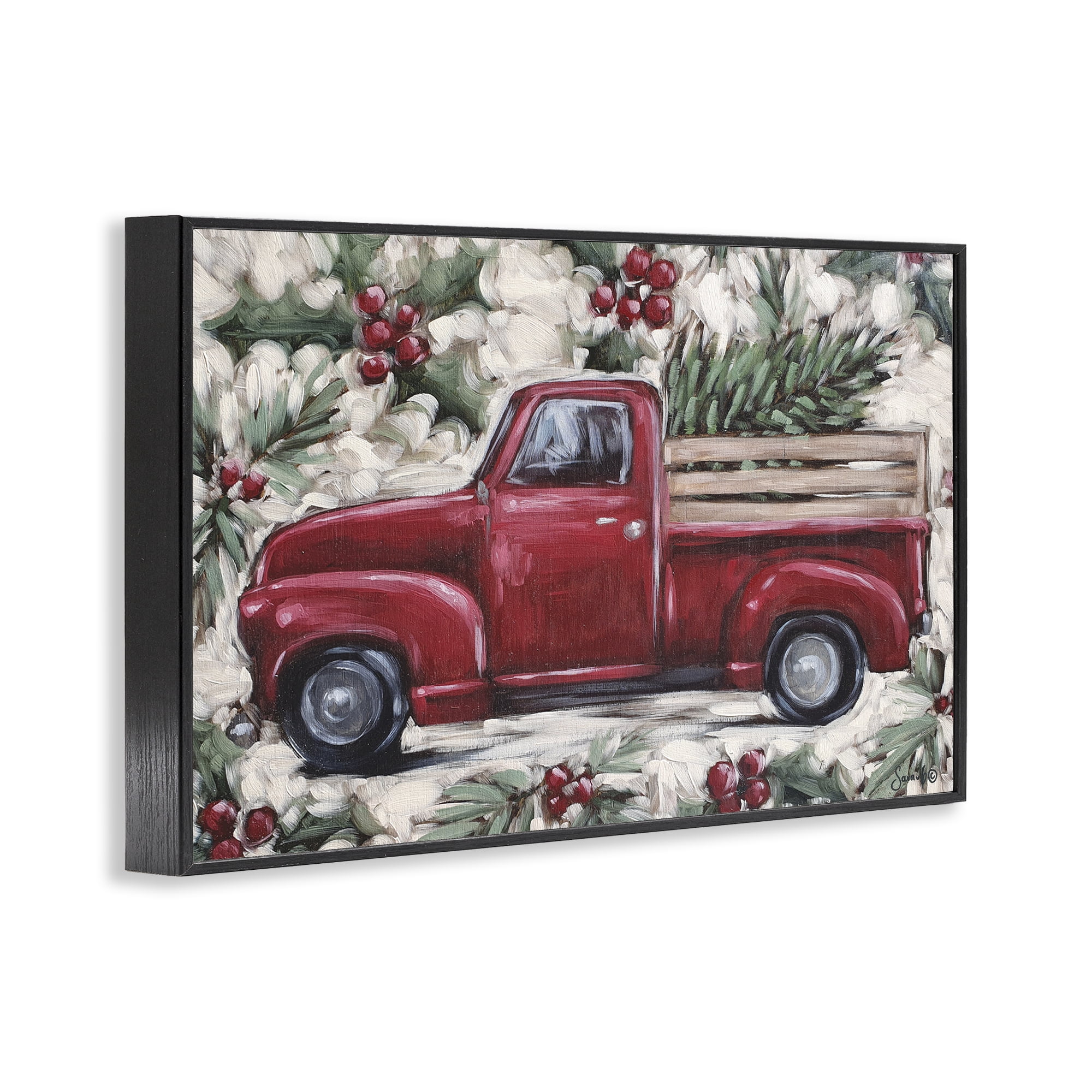 Stupell Industries Pickup & Festive Holly Holiday Painting Black Framed Art Print Wall Art, 30 x 20