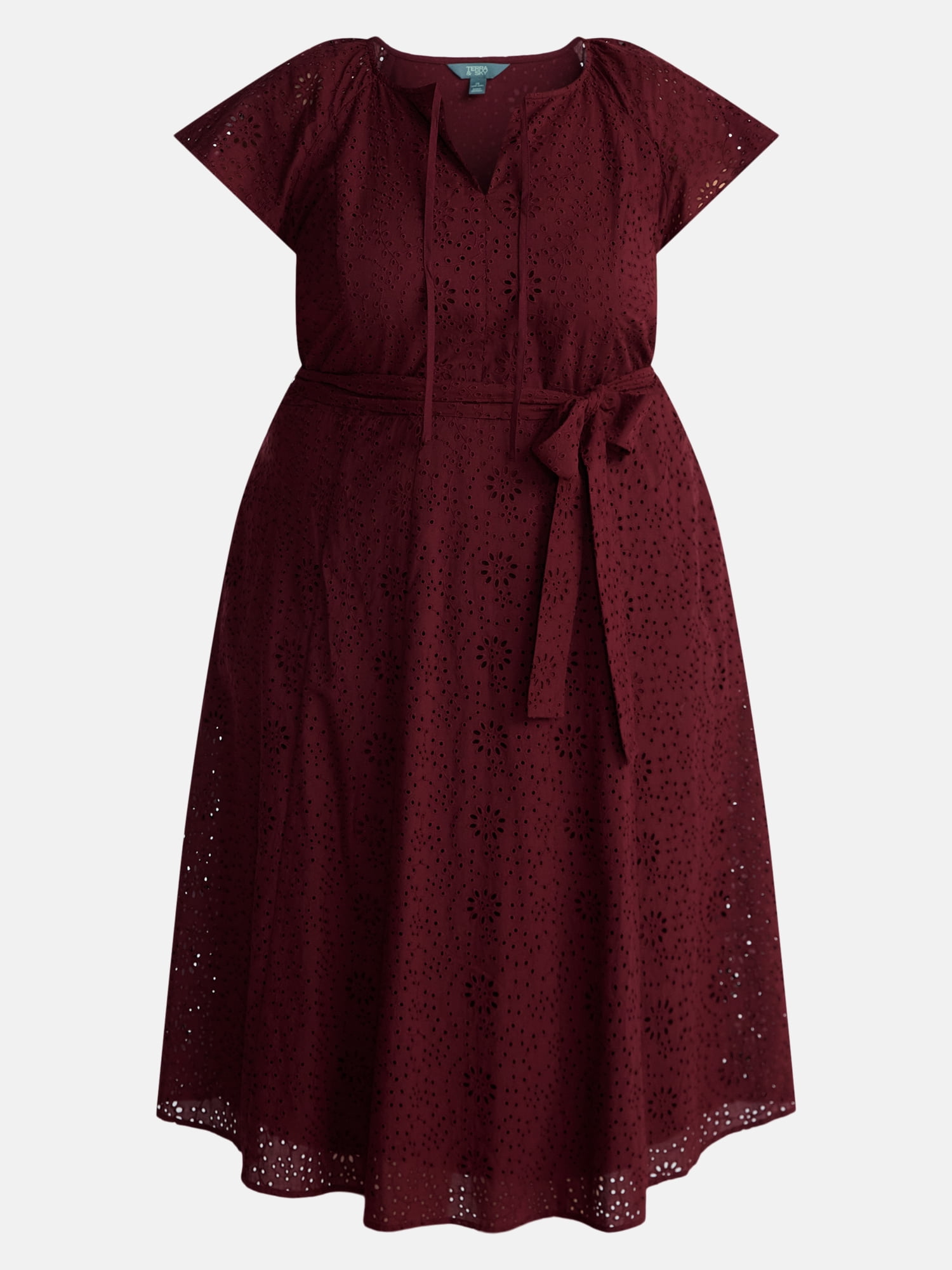 Terra & Sky Women’s Plus Cotton Eyelet Fit and Flare Dress with Short Sleeves, Sizes 0X-5X