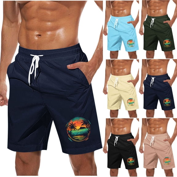 Men's Dungarees New Belted Wyoming Cargo Short Men's Dungarees New Belted Wyoming Cargo Short Men Casual Fashion Print Shorts With Pockets Elastic Waist Beach Pants Army Green M