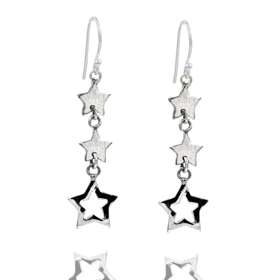 Tibetan Silver Star Design Drop Dangle Earrings Handmade Elegance Modern 925 Sterling Silver Jewelry for Women