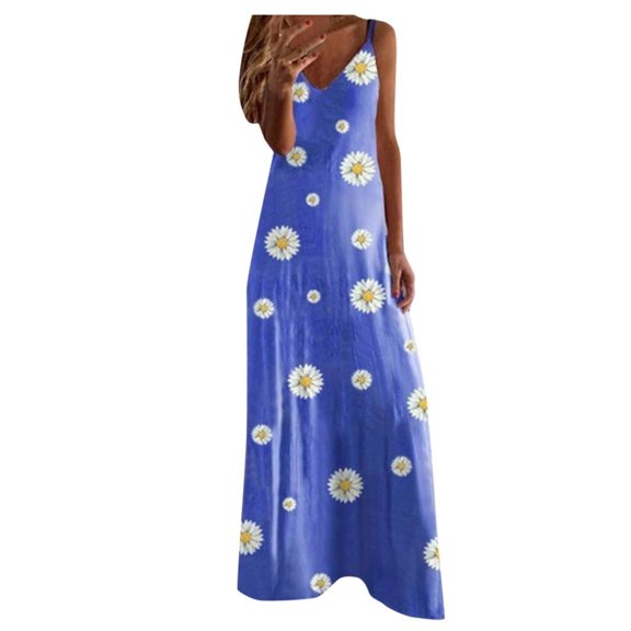 IROINNID Women's Sundress Holiday Summer Sleeveless V Neck Sexy Casual Long Maxi Dress Prints Drop Waist Dress