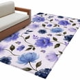 thumbnail image 2 of Purple Blue Flower Washable Area Rugs 3'x5', Watercolor Floral Gray Leaf Vintage Country Low Pile Throw Living Room Rug Non-Slip Sturdy Edge Binding Carpet for Indoor Entryway Bedside Kitchen, 2 of 9