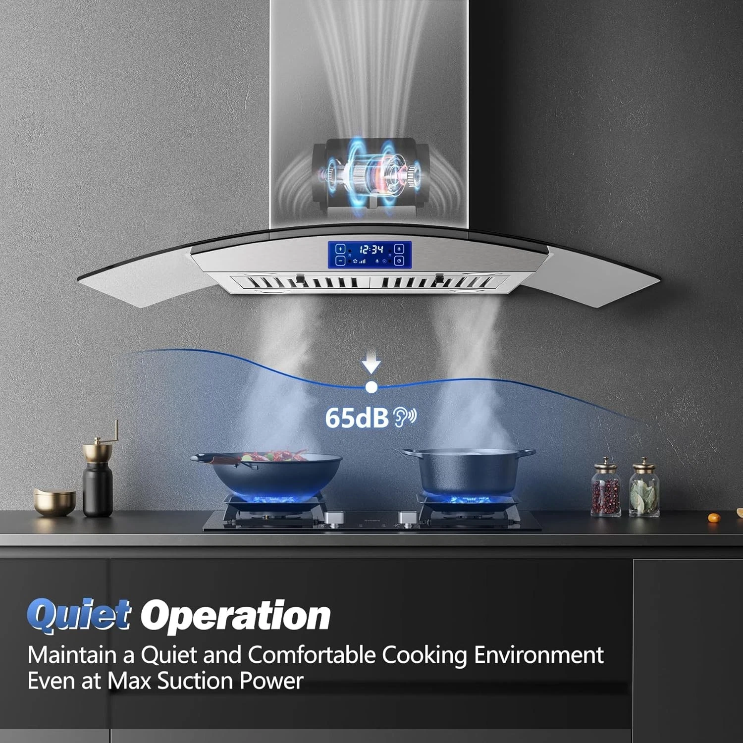 36 Inch Island Range Hood 900CFM Gesture & Touch Control Ceiling Mount Stainless Steel Ducted/Ductless Convertible, Ceiling Mount Vent Hood, Baffle Filter Exhaust Fan Extractor