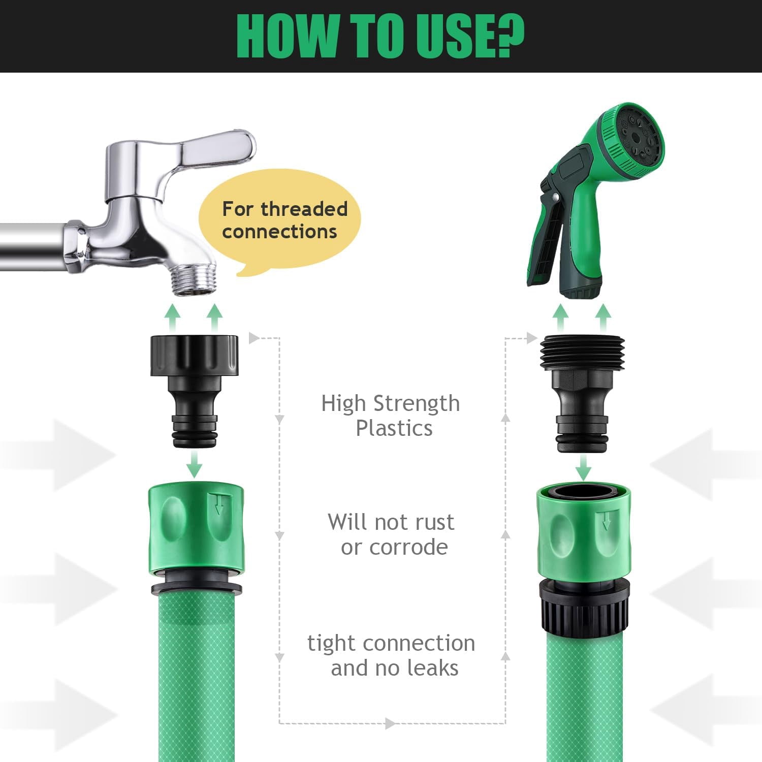 HRTGFD-16 Pieces Garden Water Hose Quick Connectors, 3/4 Inch GHT Plastic Water Hose Fittings Male and Female, Quick Connect Hose Fittings for Garden Hose Quick Connector with 10 Pieces Rubber Washer