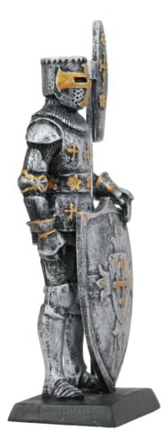 Medieval Crusader Knight With Bardiche Pole Axe And Large Shield Figurine 5"H 