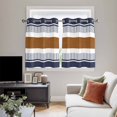 thumbnail image 5 of Modern Brown Blue Kitchen Curtains Short 45 Inch Length, Boho Contemporary Geometric Striped Grommet Top Bedroom Living Room Curtains, Light Filtering Cafe Curtain Drapes 2 Panels Set 84''x45'', 5 of 9
