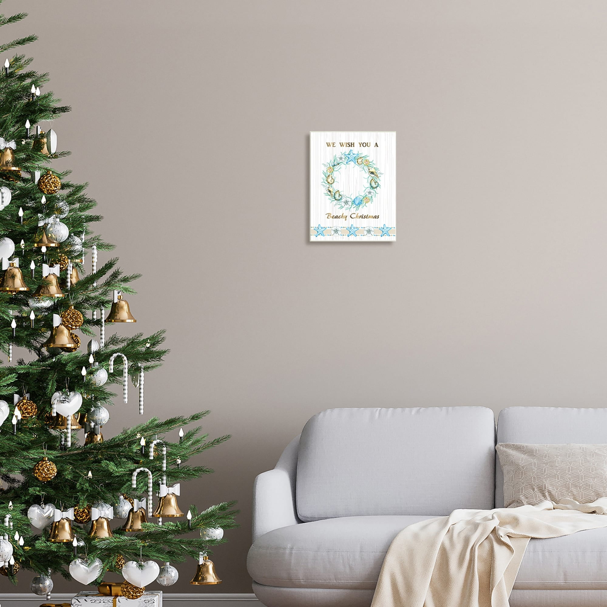 Beachy Christmas Sea Life Seashell Wreath Pattern Coastal Graphic Art Unframed Art Print Wall Art