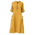 thumbnail image 5 of Ohufall Dress for Women Cotton Button Half Sleeve Midi Dress with Pocket Fashion Solid Casual Dress, 5 of 5