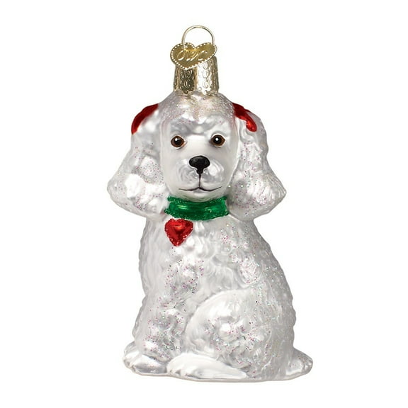 White Poodle Glass Ornament