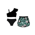 thumbnail image 2 of Raenseen Kids Girls 3Pcs Rash Guard Swimsuit Tropical Print Sleeveless Swimwear Sun Protection Beach Bathing Suit Black Flower 16, 2 of 5