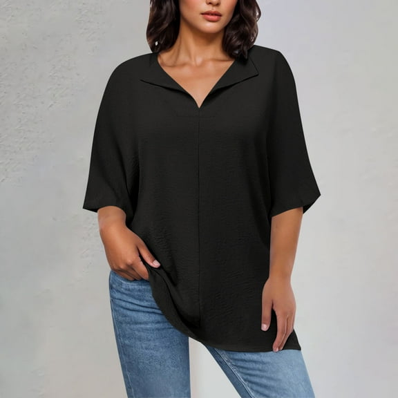 WMTBSRSW Women's Plus Size Tops Lightweight 3/4 Sleeve Shirts Loose Casual Dressy Tunic Tops Ladies Basic Loose Blouse L-4XL