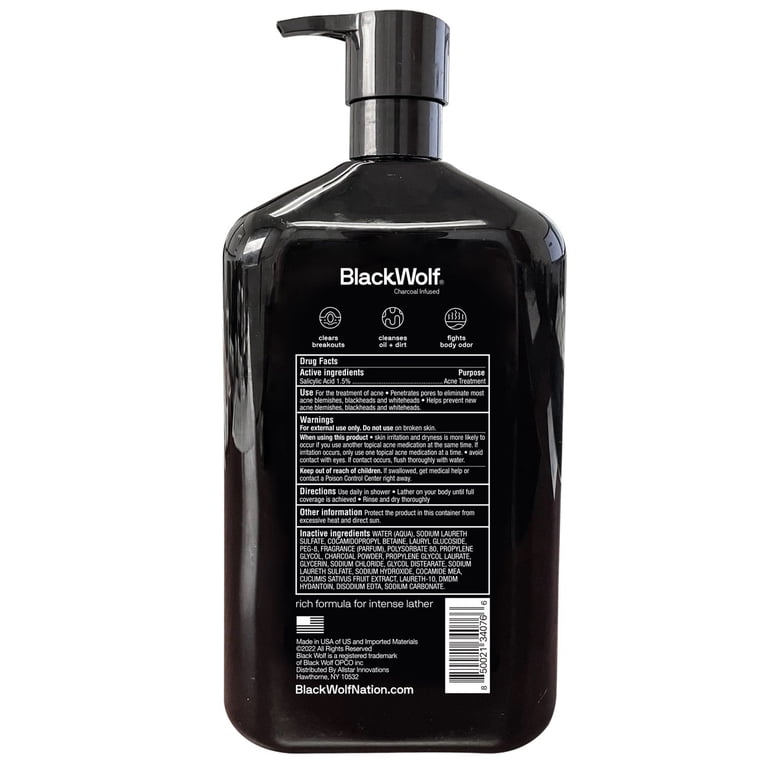Black Wolf Men's Refresh Scented Charcoal Body Wash (33.8 Fluid