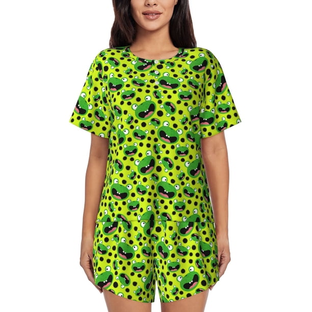 Fotbe Frogs Conjunto de Pijama Estampado para Mujer, 2 Piezas, Ropa de Dormir con Camiseta de Manga Corta y Shorts Suaves-Large