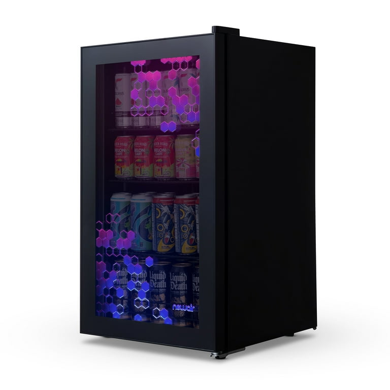 Newair Prismatic Series 126 Can Beverage Refrigerator with RGB HexaColor  LED Lights, Mini Fridge for Gaming, Game Room, Party Festive Holiday Fridge  with Remote Control and Adjustable Shelves 