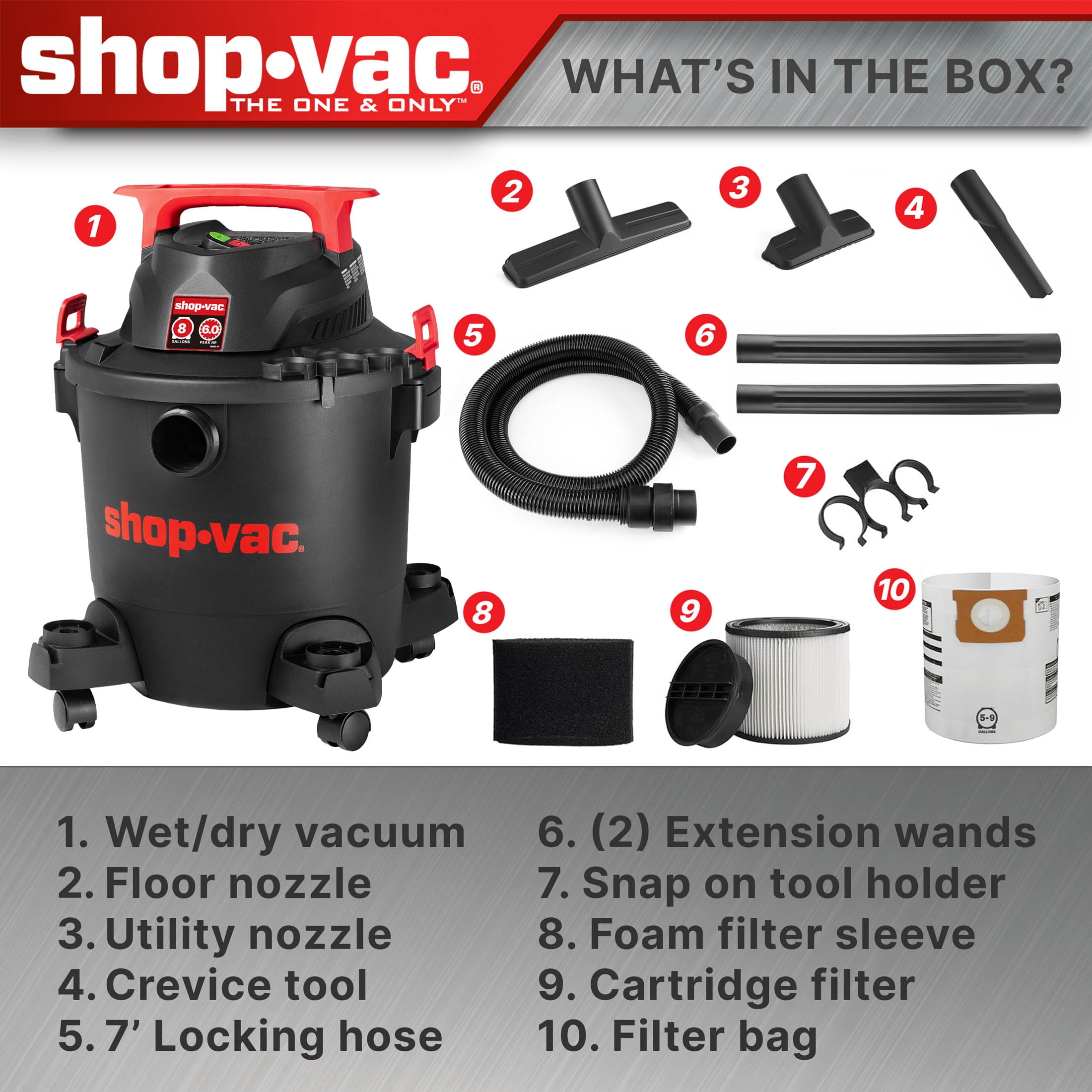 Shop-Vac 8 Gallon 6.0PHP Wet/Dry Vacuum Cleaner 1-7/8