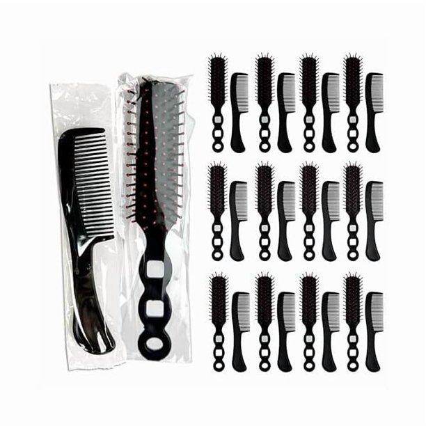 wonima11 50pcs Hair Comb and Brush Set for Homeless, Light weight Black Hair Brushes Bulk Combs Individually Wrapped for Women Kids Wet Dry Curly and Straight Hair, Hotel Travel Shelter Nursing
