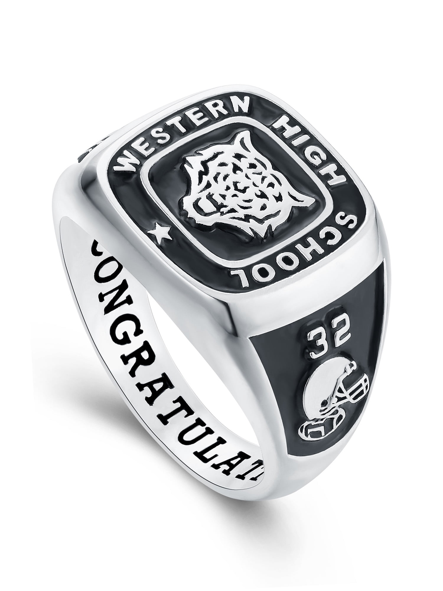 Mementos USA Personalized Men's Class Rings Sterling Silver for High School College-Signet-Platinum