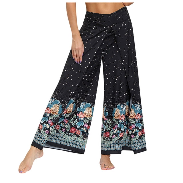 Gibobby Leggings de yoga para mujer Pantalones de yoga sueltos de verano casual para mujer Pantalones de mono boho holgados(Negro,M)