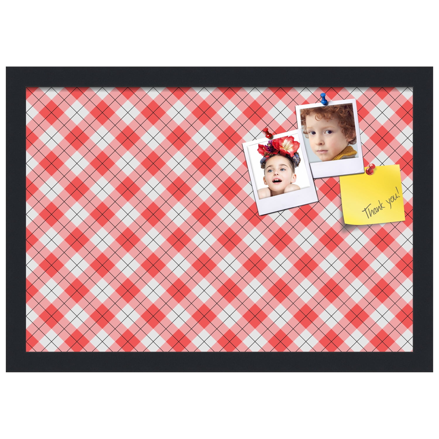 PinPix ArtToFrames 17x11 Custom Cork Bulletin Board Argyle Red   Poster Board Has a Fabric Style Canvas Finish, Framed in Satin Black (PinPix-646)