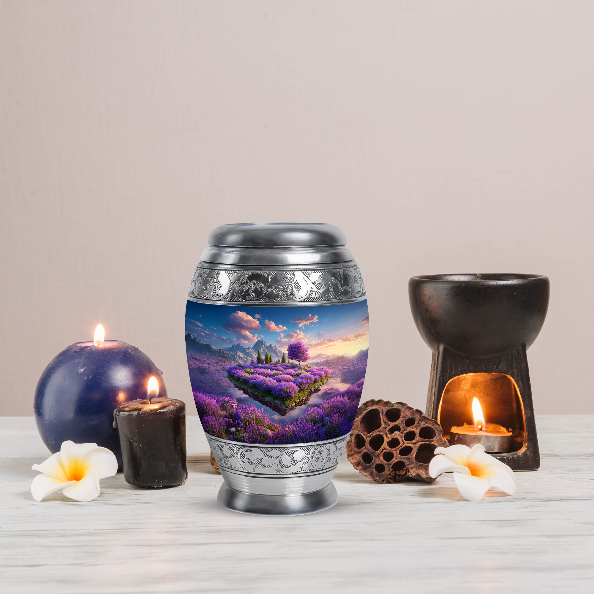 MUKTIVE Lavender Grass Keepsake Urn for Ashes Adult Male, Mountain Cremation Urns for Human for Mom, Tree Burial Ashes Holder, Handcrafted Mini Funeral Memorial Gift for Dad, 3 Inch