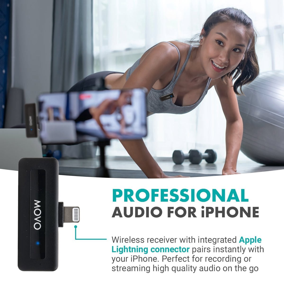 Movo Photo Wireless-Mini-DI-DUO Ultra-Compact Microphone System with 2x Omnidirectional Lavalier Mic for Apple iPhone