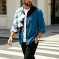 thumbnail image 4 of Men's Corduroy Streetwear Color Block Button Down Shirt, Geometric Print Long Sleeve Lapel Casual Top, Loose Fit Fall Daily Clothes with Chest Pocket Blue S, 4 of 6