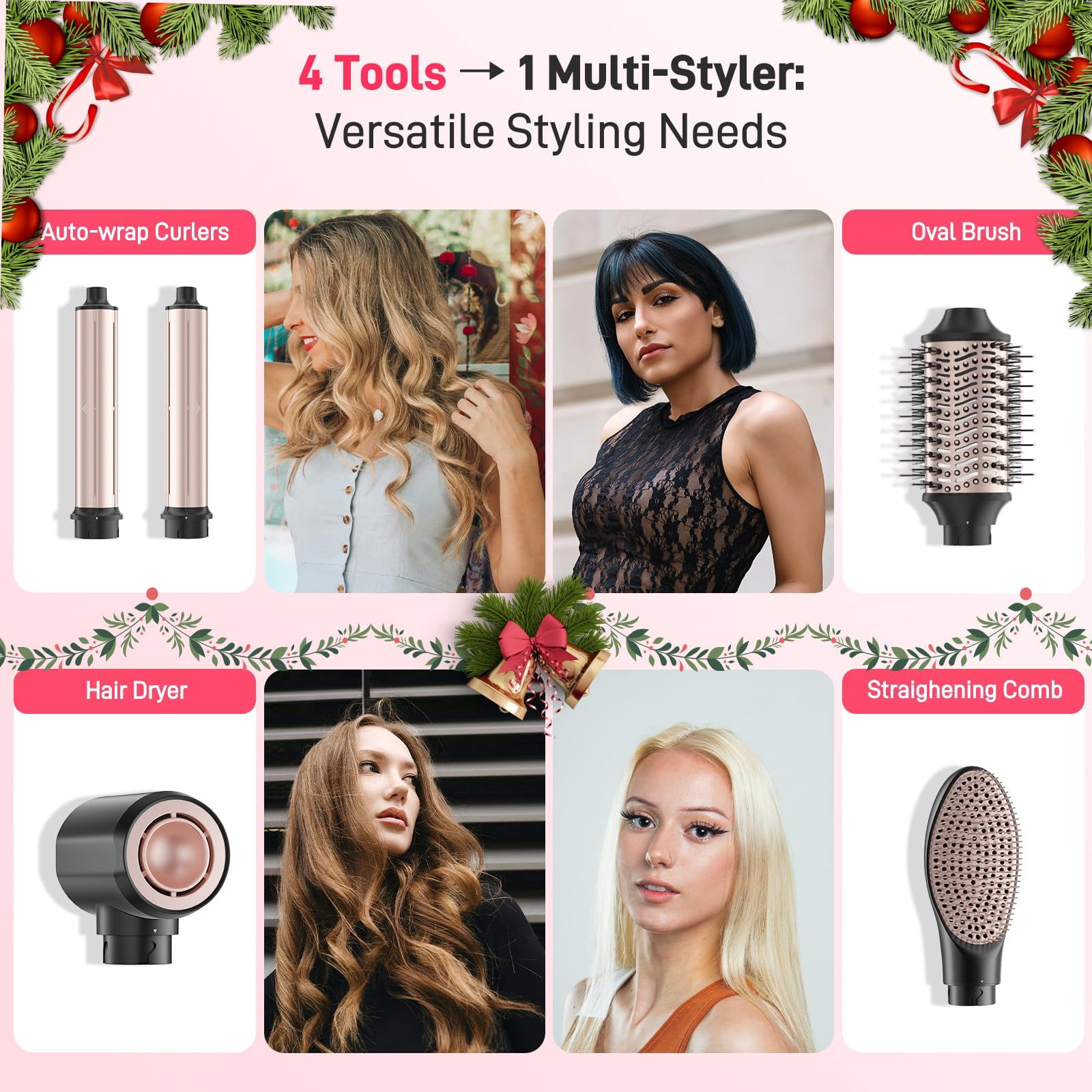 5 in 1 High Speed Hot Air Styler Dual Voltage Auto Wrap Low Heat Damage Fast Drying Quiet 3 Temp Settings Travel Ready For All Hair Types