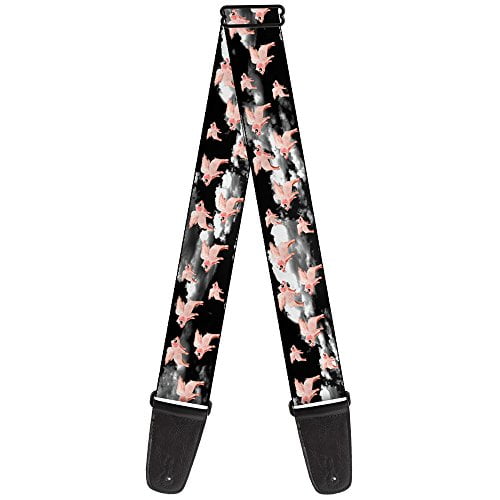 Buckle-Down Guitar Strap, Flying Pigs Black White Pink, 2 Inches Wide
