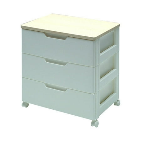 Iris Premium Drawer Storage Series High Grade 3 Drawer Chest in White with Natural Wood Top