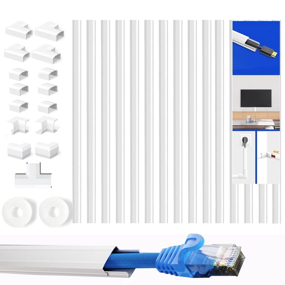 236 in Paintable Cable Concealer, 15 Pack Cord Hider Cord - Cover Wire for Cords, PVC Cable Hider for TV on Wall White Cord Management 15X L15.7in W0.59in H0.35in (White, M-236in)
