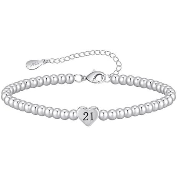 Top-kevin 16th 18th 21th 30th 40th 50th 60th Birthday Gifts for Women, Hypoallergenic Adjustable Bead 925 Sterling Silver Bracelet for Women, Presents for Mum Daughter Grandma Auntie Friends
