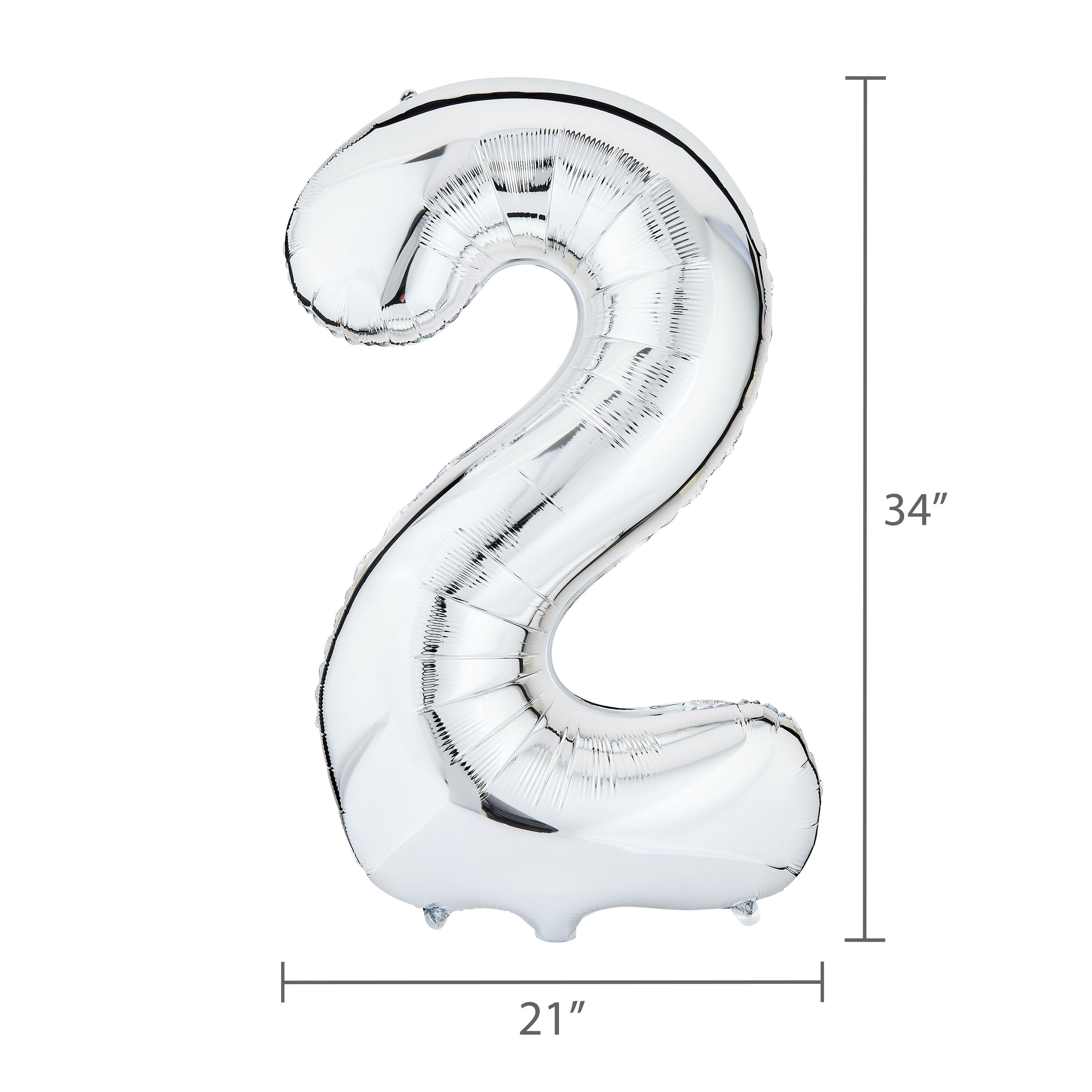 33" Silver Number 2 Foil Balloon, by Way To Celebrate