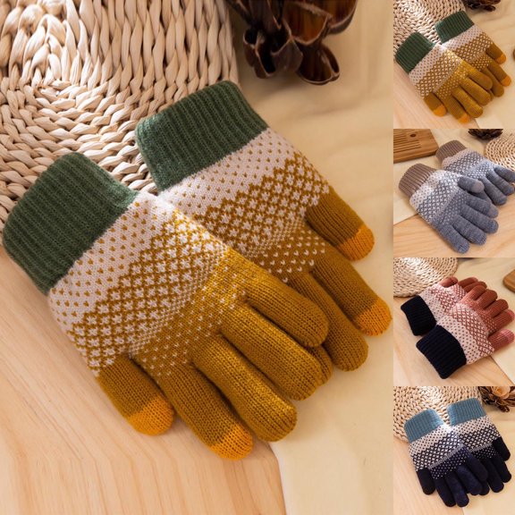 BXJX Womens Winter Gloves, Casual Windproof Stretchable Thermal Knit Gloves Yellow Size Free Size