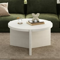 SHYFOY Modern Round Coffee Table with Textured White Finish - Minimalist Living Room Accent Table