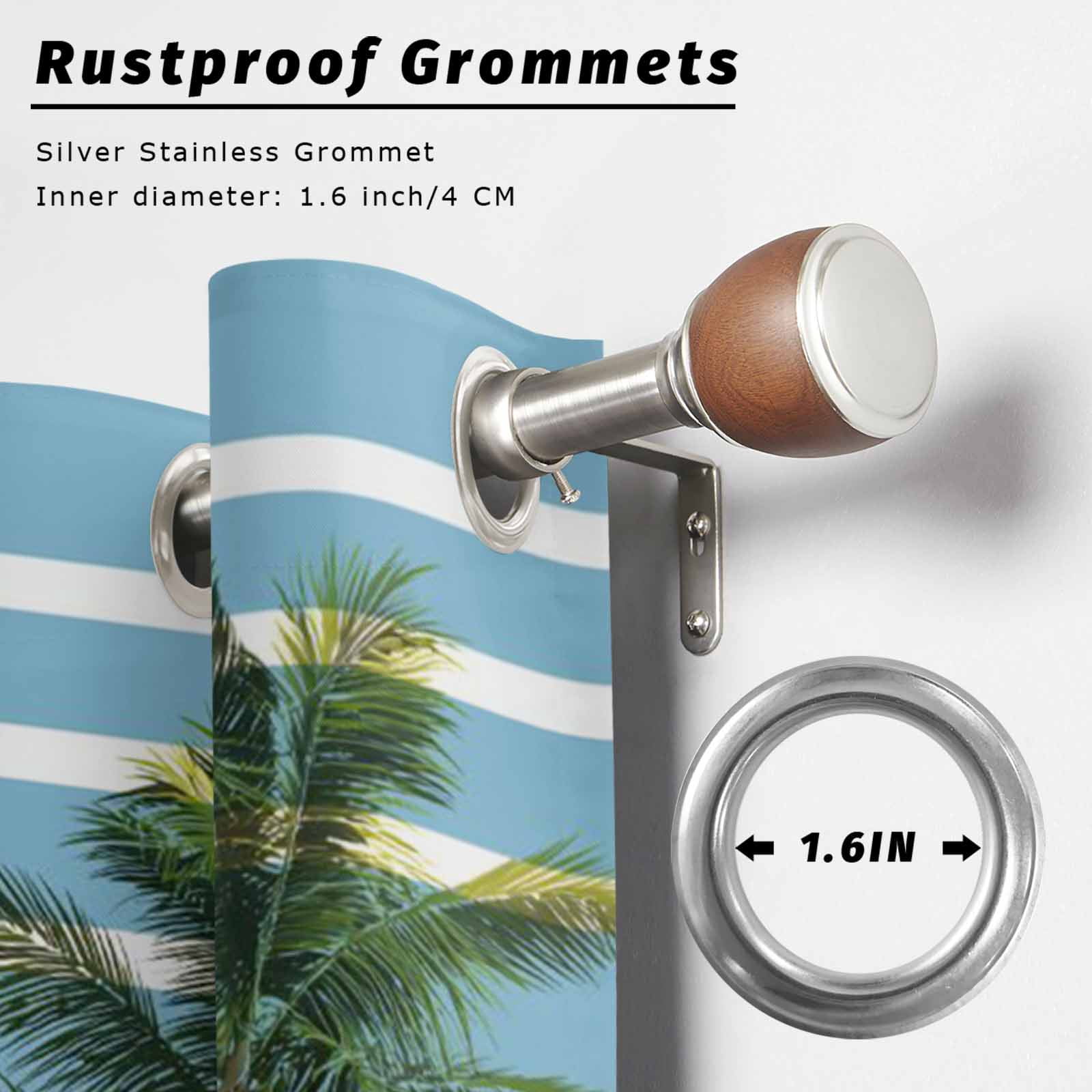 Summer Outdoor Curtains for Patio, Beach Scene Sun Umbrella Palm Trees Blue Stripes Modern Sunshade Privacy Drapes Grommet Waterproof Outside Curtains for Porch/Cabana/Balcony 54"x 108", 1 Panel