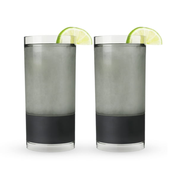 Host Freeze Highball Glasses for Cocktails, Tea, Soda, 10oz Set of 2, Black