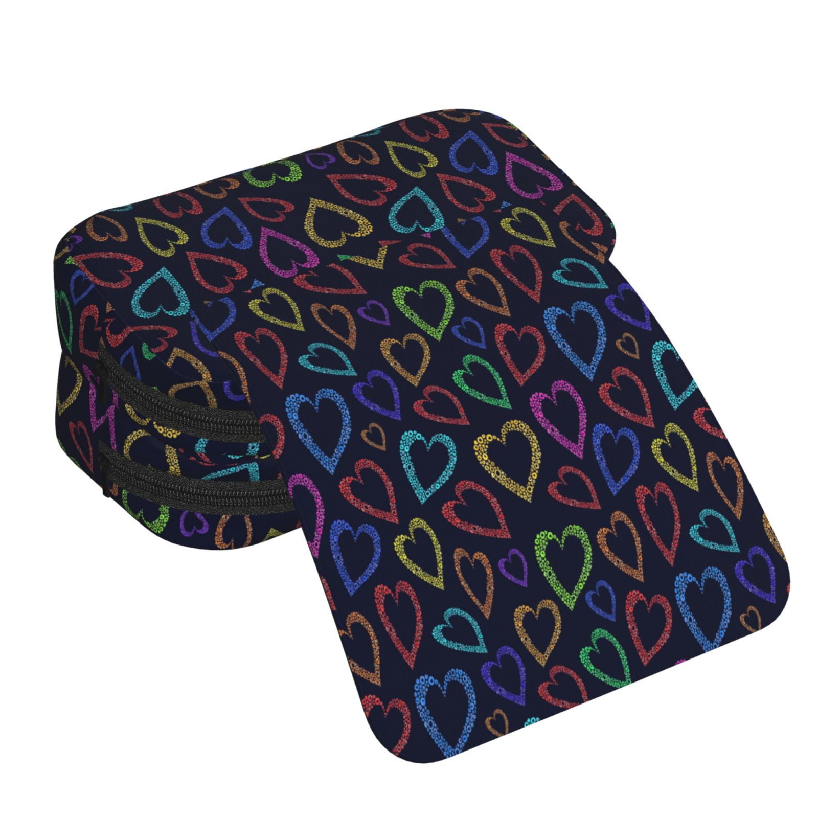 Rateoe Colored Hearts Pattern Double Clamshell Pen Case, Storage Organizer with Two Zipper Compartments– Holds Up to 50 Pencils & Pens
