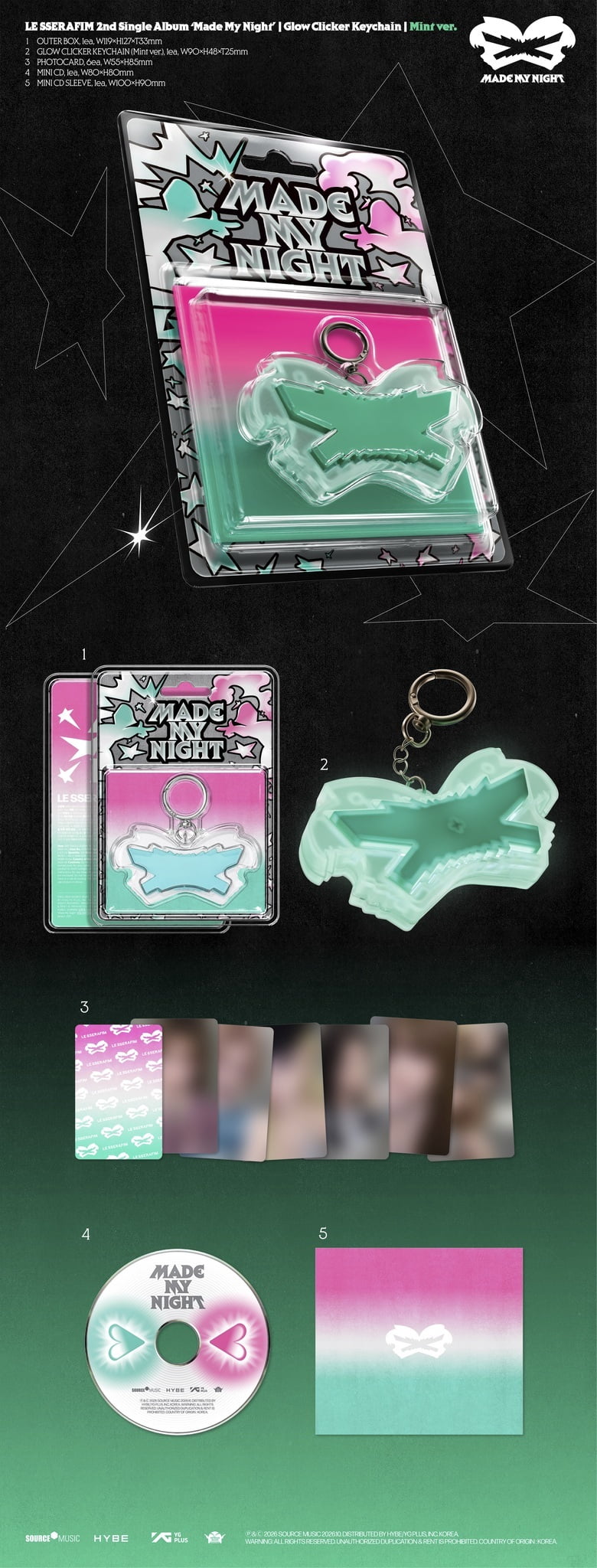 Le Sserafim - 2nd Single Album 'Made My Night' (Glow Clicker Keychain) [Mint ver.] - Music & Performance - CD