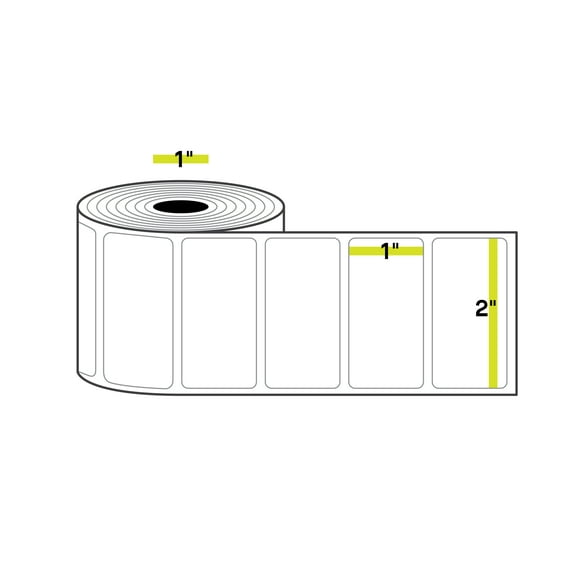 2" x 1", 1 inch Core, Direct Thermal Labels, 1300 Per Roll, 12 Rolls/Case
