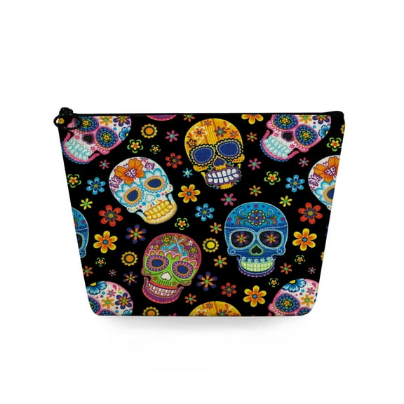 Floral Skull Printing Halloween Candy Gift Storage Bag Travel Toiletry Bags Makeup Organizer Women's Cosmetic Case Fashion Cool