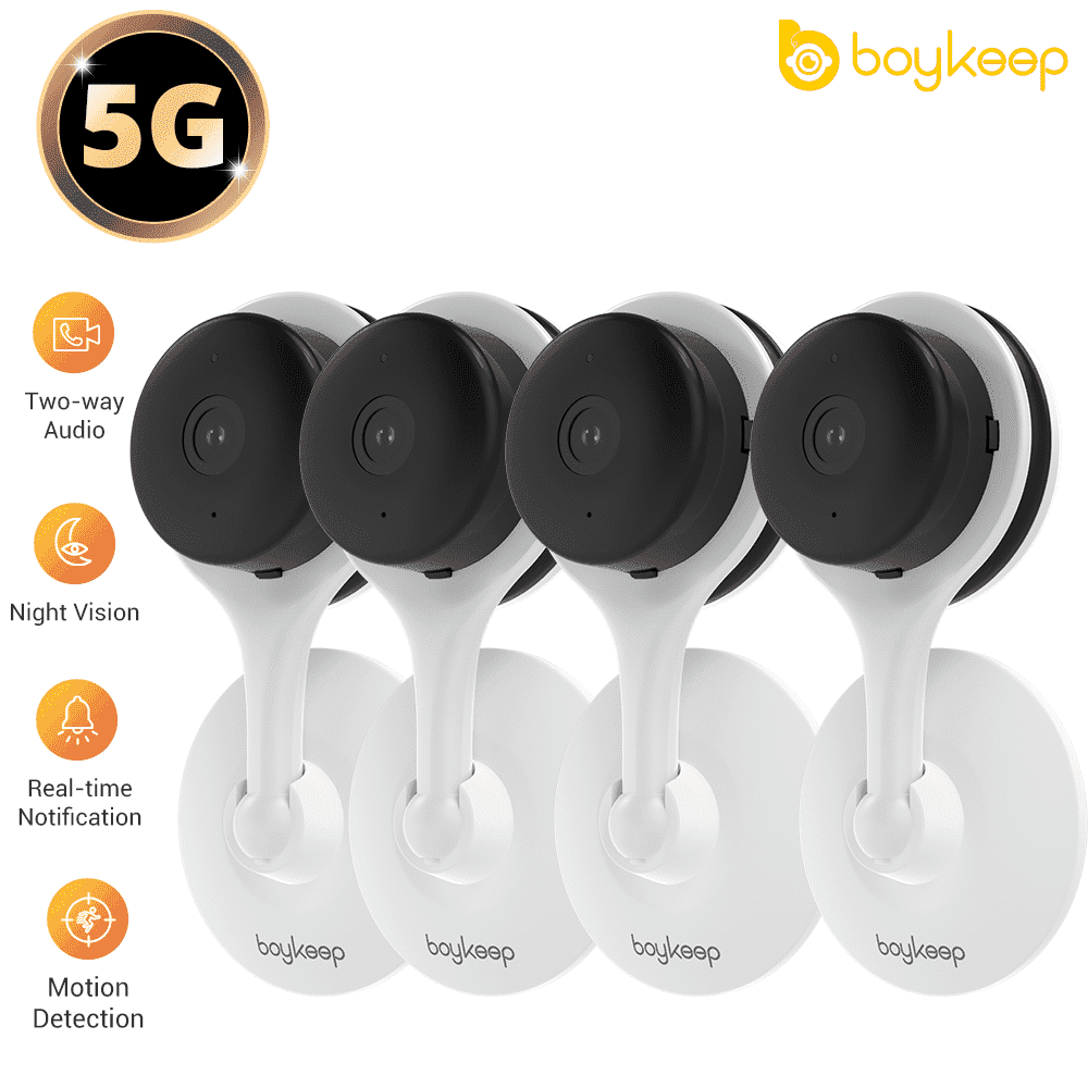 BoyKeep 2K 5G&2.4GHz Wi-Fi Security Camera, Indoor Home Security Camera for Baby/Elder, Pet Camera with Phone App, 2-Way Audio Baby Monitor Camera, Night Vision, 12s Cloud & Local Storage, 4 PCS