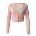 thumbnail image 2 of Michellecmm Women Knitted Crop Tops Fake Two-Piece Lace Patchwork Sweetheart Neckline Long Sleeve Cardigan Slim Fit Streetwear, 2 of 9