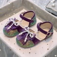 thumbnail image 2 of Ccpelsie Girls Sparkle Princess Dress Shoes Bow Wedding Party Flower Bridesmaids Mary Jane Ballet Flats for Kid Toddler(Dark Purple,9), 2 of 9