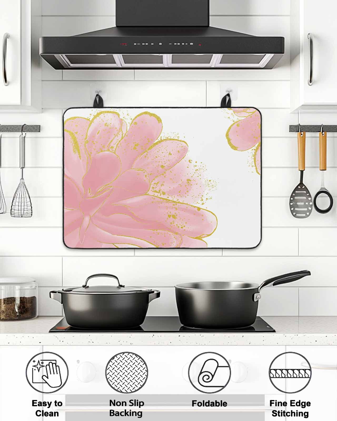 Stove Top Covers for Electric Stove, Pink Gold Glass Stovetop Cover Protector, Boho Modern Abstract Minimalist Aesthetic Flower Induction Cooktop Protector Oven Mat for Kitchen Countertop 24"x21"