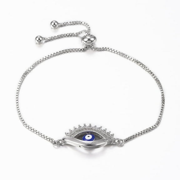 3pcs Adjustable Brass Micro Pave Cubic Zirconia Slider Bracelets Bolo Bracelets with Enamel Platinum 10-5/8 inch(270mm) 1.2mm