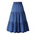 thumbnail image 6 of Letdown Girls Denim Midi Skirt Elastic High Waist A Line Flowy Swing Long Swing Ruffle Hem Casual Midi Jean Skirt for Kids 5-12, 6 of 9