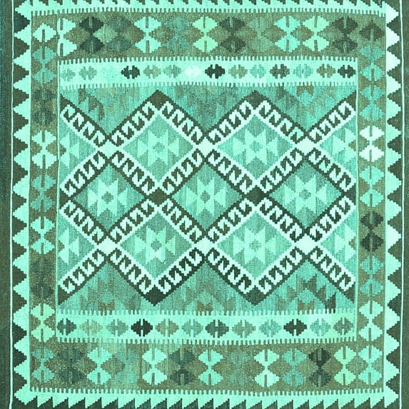 Ahgly Company Indoor Square Southwestern Turquoise Blue Country Area Rugs, 7' Square