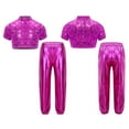 thumbnail image 6 of renvena Girls Hip Hop Sequins Costume Sparkly Short Sleeve Tank Tops with Metallic Leggings Pants Hot Pink 12, 6 of 7