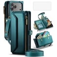 thumbnail image 1 of Asuwish Compatible with iPhone 17 Pro 6.3 inch Zipper Wallet Phone Case Tempered Glass Screen Protector Crossbody Lanyard Strap Flip Card Holder Slot Cell Cover for i Phone17 i17 17Pro Women Green, 1 of 8