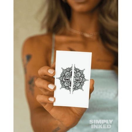 Simply Inked Shareable Mandala Tattoo, Modern Henna Sticker, Temporary Tattoo, Body Art Tattoo - Colour: Black for All Occasion